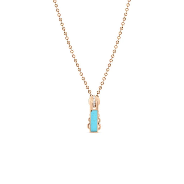 Art Deco Turquoise & Diamond Zipper Necklace - 1